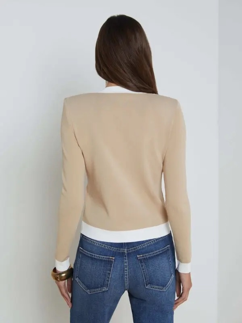 L’AGENCE Leon Women's Beige and White Button-Front Cardigan XXL - Picture 5 of 13